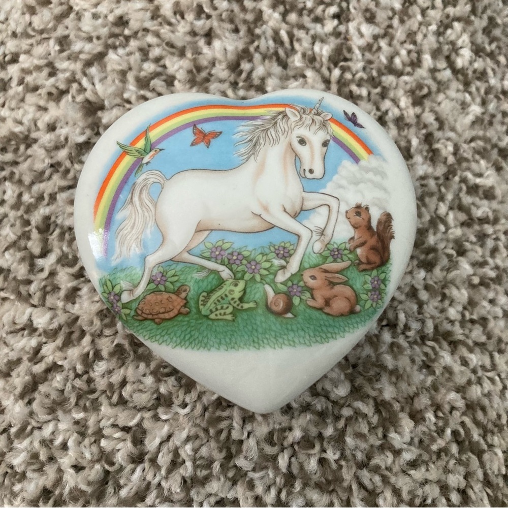 Vintage Unicorn Rainbow Trinket Heart Box